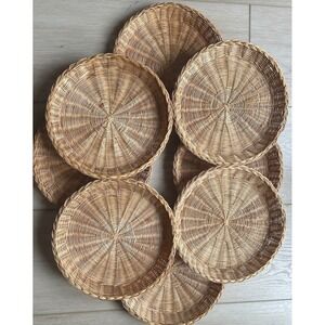 8 Vintage Style Rattan Wicker Plates Chargers Paper plate holders Set Of 8